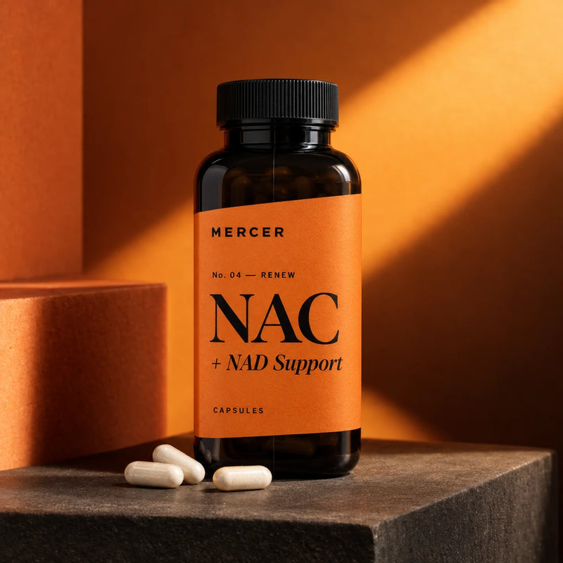 Mercer NAC + NAD Support Capsules — styled product photograph
