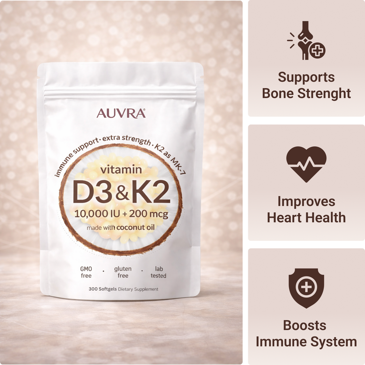 Vitamin D3 K2 Supplement Softgels