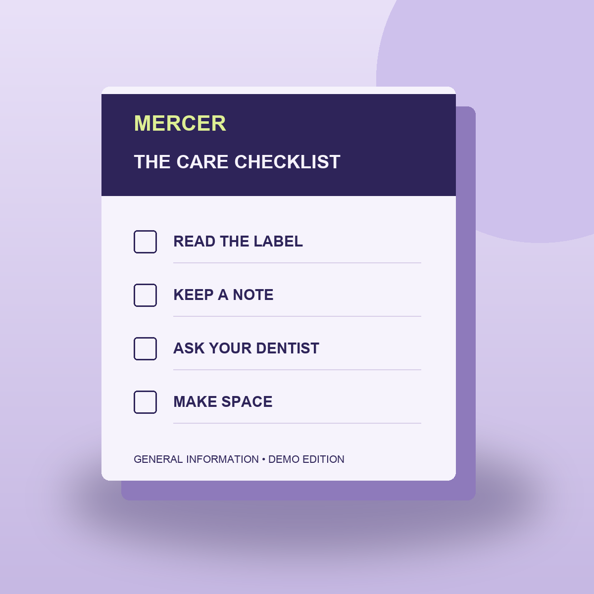 Mercer Care checklist
